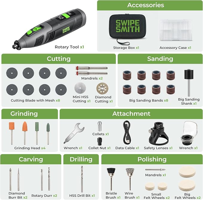 12V Power Rotary Tools, 8000~32000RPM, 2.5Ah Cordless Rotary Tool Kit with LCD Display, 40pcs Accessories, Variable Speed for Grinding, Cutting, Wood Carving, Sanding, Engraving, DIY, Woodworking