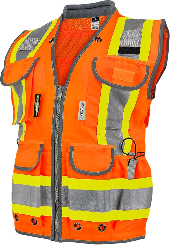 Radians Womens Standard Hi-Vis Orange Class 2 Heavy Woven Two Tone Engineer Vest Size S