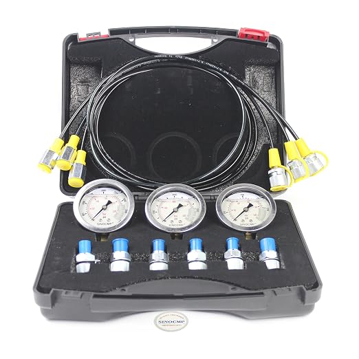 Hydraulic Pressure Test Kit with 3 Gauges 10/25/40 Mpa, 3 Long Hoses 6 Couplings Diagnosis Gauge Tester Set for Excavator Construction Engineering Machinery Equipment