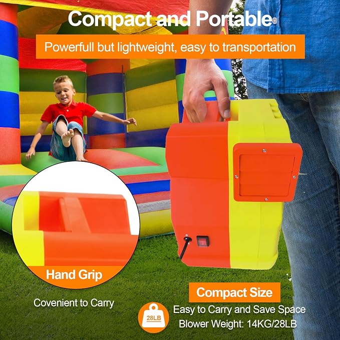 Bounce House Blower, Dual - Mode 1800W / 2200W, 2.5HP & 3HP Dual Speed Commercial Air Blower with Great Heat Dissipation Properties, Super Strong Wind for Bouncy Castle, Jump Slides, Inflatables