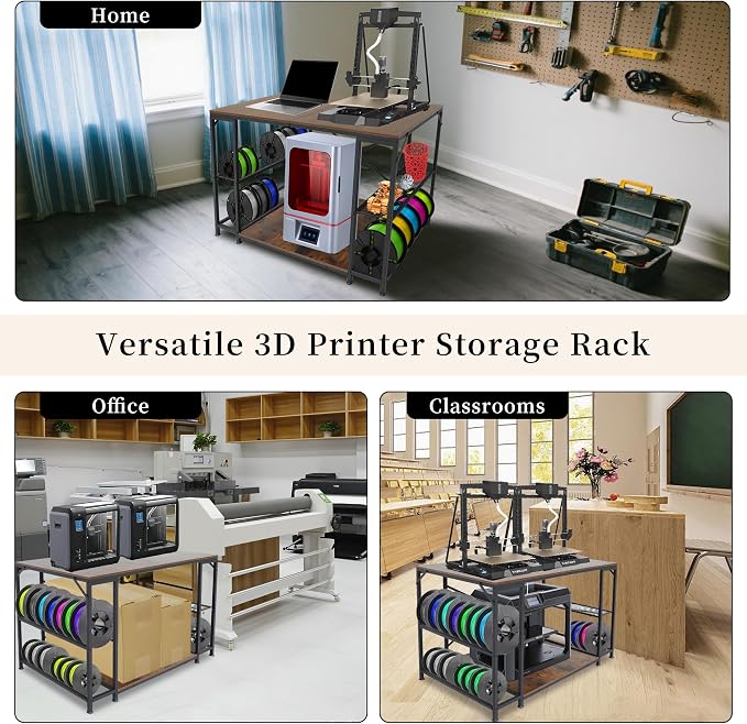 Upgraded 3D Printer Stand, Large 3D Printer Filament Storage Rack for Home Office, 2-Tier Under Desk 3D Printer Table Desk with Filament Storage for Printer Accessories Garage Workshop Studio
