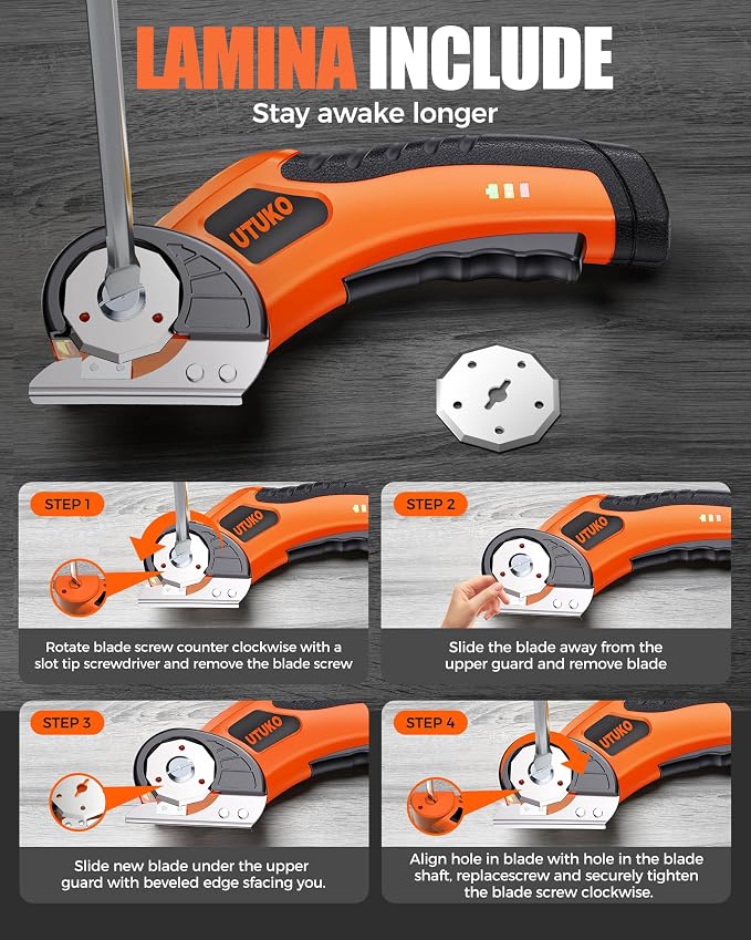 Electric Cardboard Cutter – Upgraded High-Power 800RPM Brushless Motor, 3500mAh Cordless Rechargeable Electric Scissors, Heavy Duty Box Cutter for Cardboard, Carton Mat Cutter Blades orange