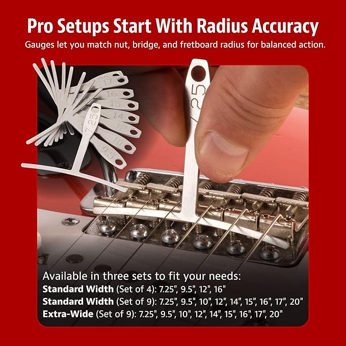 StewMac Understring Radius Gauges, Set of 9, Standard Width for Guitar Setup, for 6-String Guitars and Most 4-String Basses