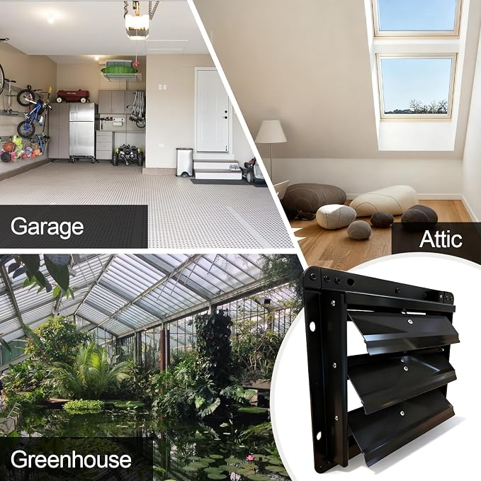 Galvanized Sheet Automatic Exhaust Louver Vent (Fan Blades and Motor Not Included) for Residential Attics, Workshops, Barns, Greenhouses (8inch)