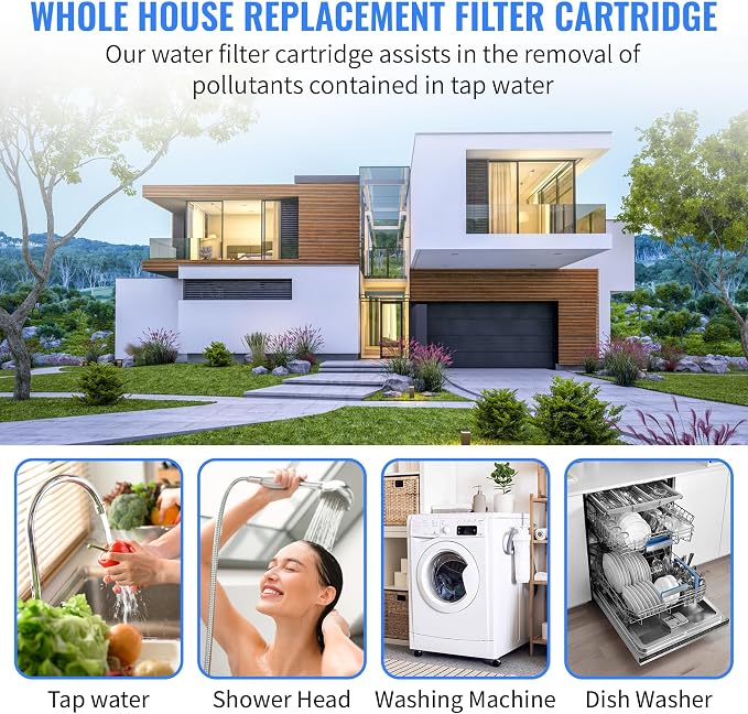 CFS – Large Capacity Sediment Water Filter Cartridge Compatible with Campbell HDSC5 Models – Removes Bad Taste – Whole House Replacement Filter Cartridge – 5 Micron – 9 3/4" Cartridge (4 Pack)