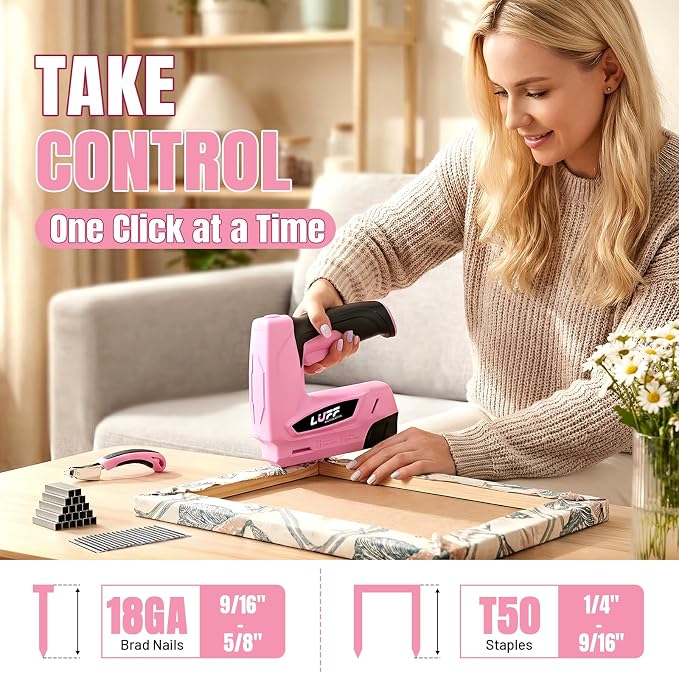Electric Staple Gun - LUFF 2 in 1 4V Cordless Brad Nailer Kit with 2000Pcs Staples & Nails and Staple Remover,2000mAh Battery, Electric Stapler for Upholstery, Home DIY, Wood, Furniture Repair