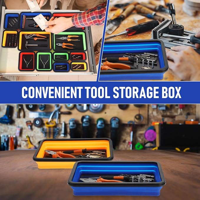12 Pcs Collapsible Magnetic Parts Tray Set Foldable Tool Storage Organizer Magnetic Tray 3 Different Size Collapsible Bowl for Screw, Bolts, Nuts, Washers, Pins, Tool Gift for Men(Multicolor)