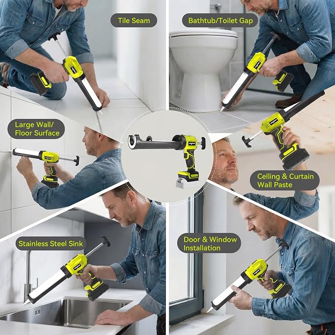 Professional Cordless Caulking Gun, Electric Sealant Gun with LED Light, 4-Speed Control, Anti-Drip, 10 Oz (300ml)Capacity, Compatible with DeWalt 20V Max Battery(Battery not included)