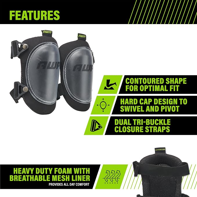AWP Hard Shell Construction Knee Pads | All-Day Comfort Knee Pads with Molded Cap Design for Swiveling | One Size 1 Pair(Pack of 10)