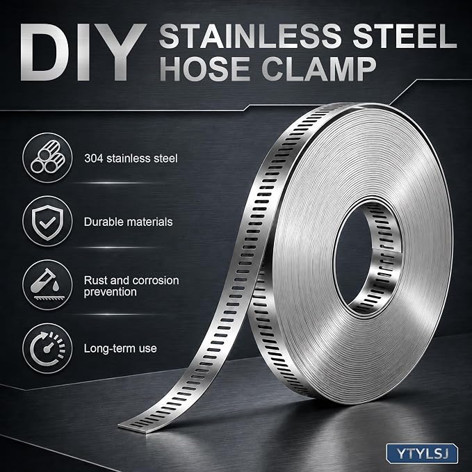 Hose Clamps Stainless Steel DIY Kit, 32.81FT Custom Metal Strap with 20 Stronger Fasteners, 8.5" Tin Snips, Worm Gear Clamp for Plumbing Auto Fuel Line