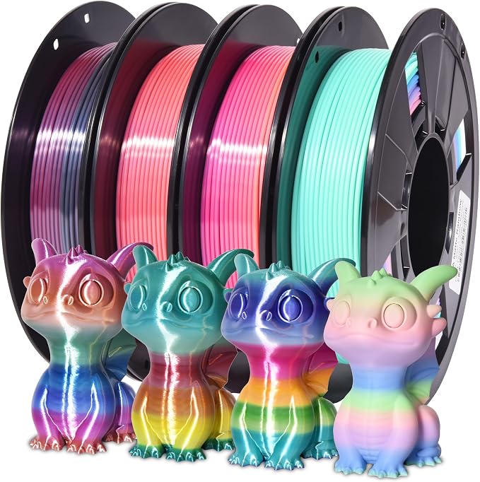 RAMBERY Silk Matte Rainbow 3D Printer Filament PLA 1.75mm, 4-Pack | Fast Color Change, Toughness Upgraded, 200g x 4 Spools, 1.76 lbs Total, Multicolor