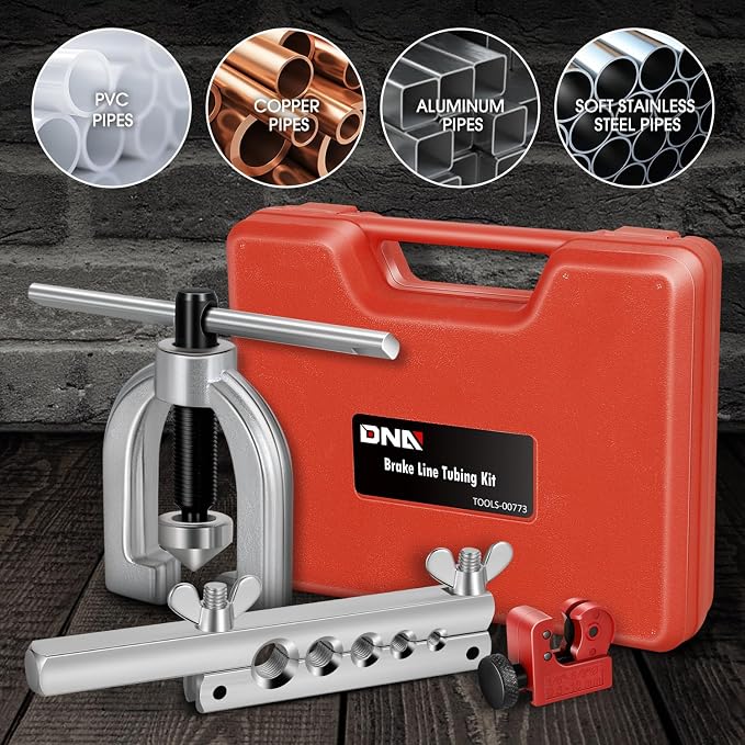 DNA Motoring Brake Line Tubing Kit, 25 Ft. of 3/16 Copper Coated Flexible Tube, Upgraded Brake Line Tube Roll with 16 Fittings and 4 Unions, TOOLS-00773