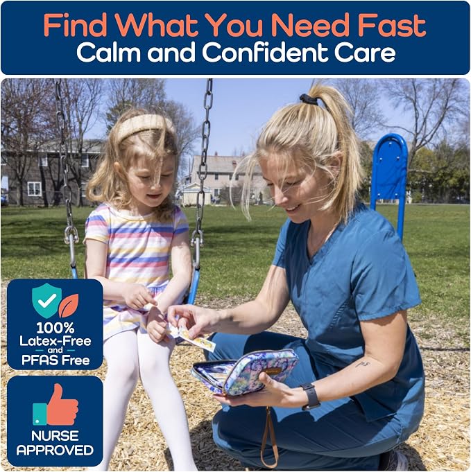Keep Going Travel First Aid Kit for Kids – 130 Pc.for Purse, Diaper Bag, Backpack, & Suitcase, with Latex-Free Bandages – 7 x 5 x 2 in. Travel First Aid Kit TSA-Approved