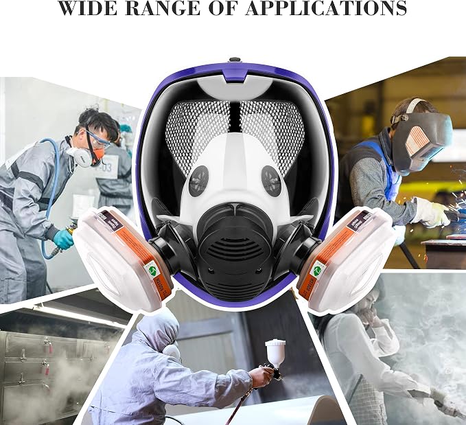17in 1 Reusable Full Face Respirator Widely Used in Paint Sprayer, Chemical,Woodworking,Dust Protector