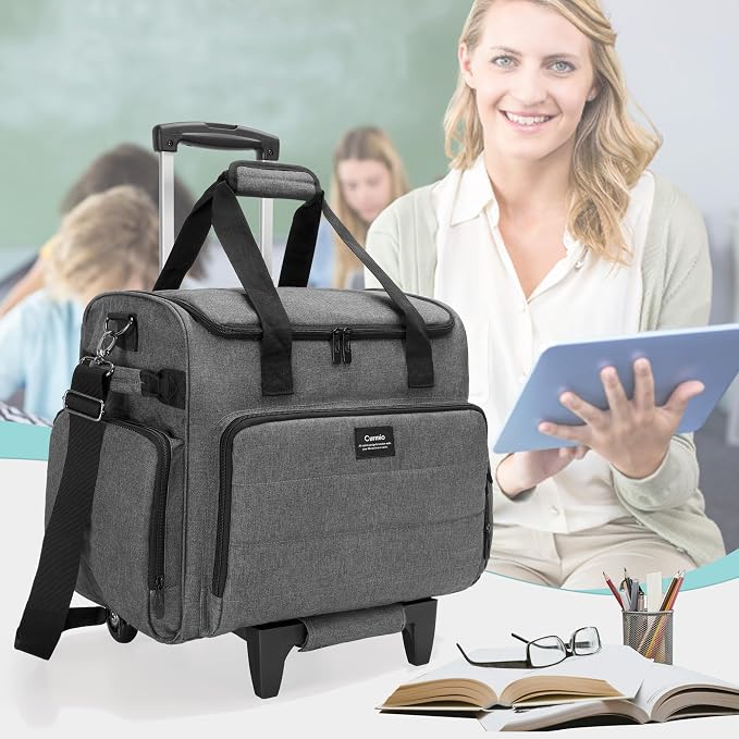 CURMIO Rolling Teacher Bag, Rolling Cart for Teachers with Wheels, Large Teacher Tote Bag for Women, Gray(Patented Design)