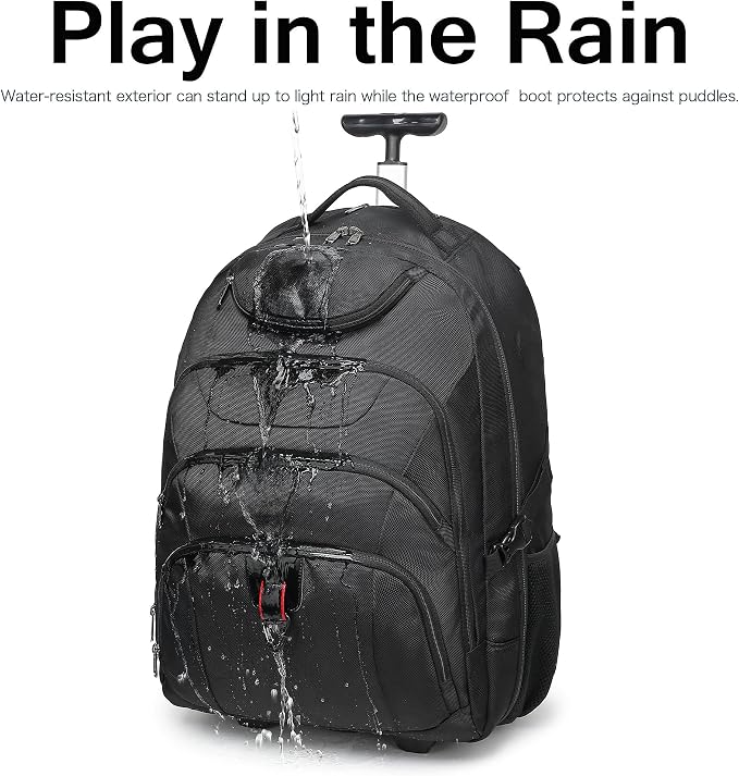 Boavan Wheeled Backpack,18.4 inch Water Resistant Rolling Backpack,Carry on Luggage Business Bag, Overnight College Computer Backpacks Trolley Suitcase for Men Women Adults to Travel,Black