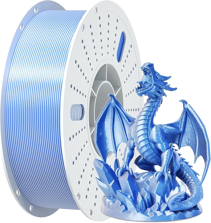 PINBALL Silk PLA 3D Printer Filament 1.75mm Shiny Silk Dual Color Filament 3D Printing PLA Filament Dimensional Accuracy +/- 0.02mm 1 KG Silk Dual Color Blue-Silver