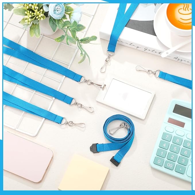 Patelai 120 Pcs Breakaway Lanyards with J Hook Bulk Flat for ID Badges Neck Badge Lanyards Card Name tag Holder Neck Straps (Light Blue)