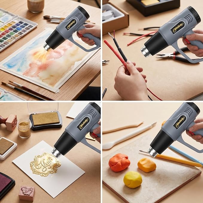 Heat Gun,572℉& 1112℉ Dual Temperature Control Heat gun', Overload Protection with 4 Nozzles for Crafting, hot air gun,Shrink Wrapping, Phone Repair, Epoxy Resin