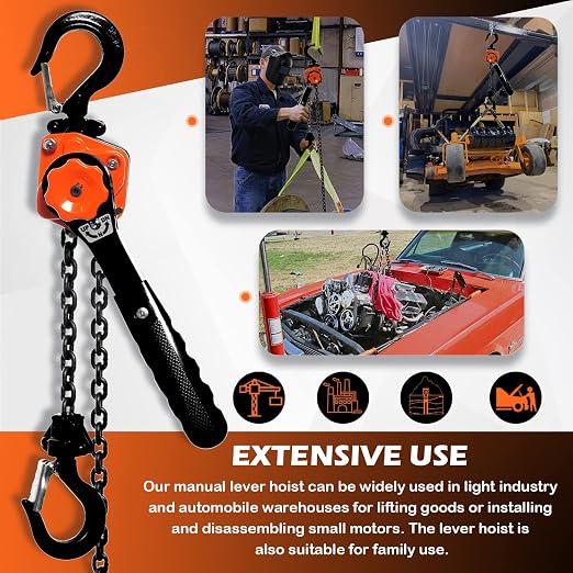 YATOINTO Mini Lever Chain Hoist 1/2 Ton 1100 lbs Lever Hoist 20 ft Ratchet Chain Puller Hoist 2 Heavy Duty Hooks Industrial Grade Steel Construction (1100lb 20ft)