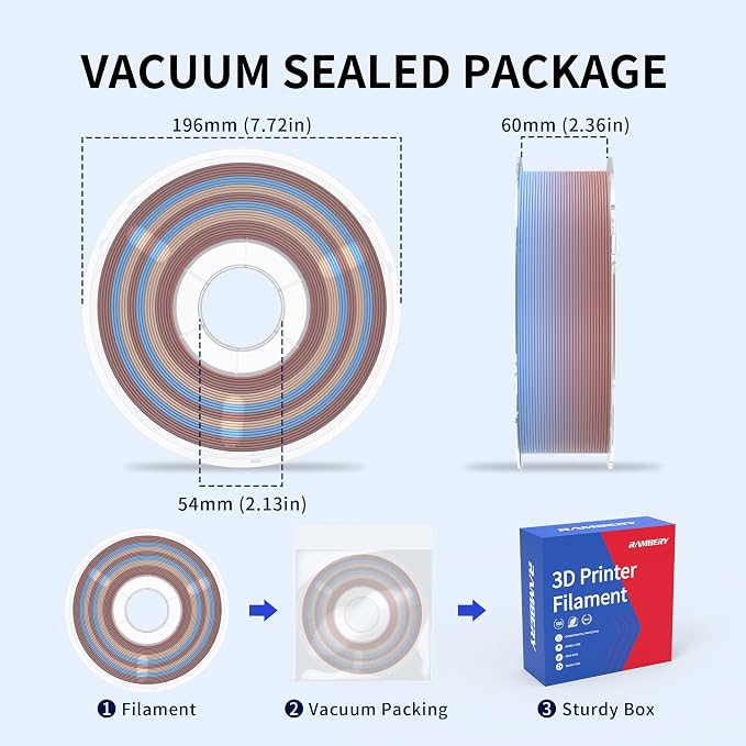 RAMBERY Matte Rainbow 3D Printing Filament Fast Color Change, Multi-Color PLA Filament for Most FDM 3D Printer, 1.75mm 1kg(2.2lbs), Matte Rainbow Blue-Brown