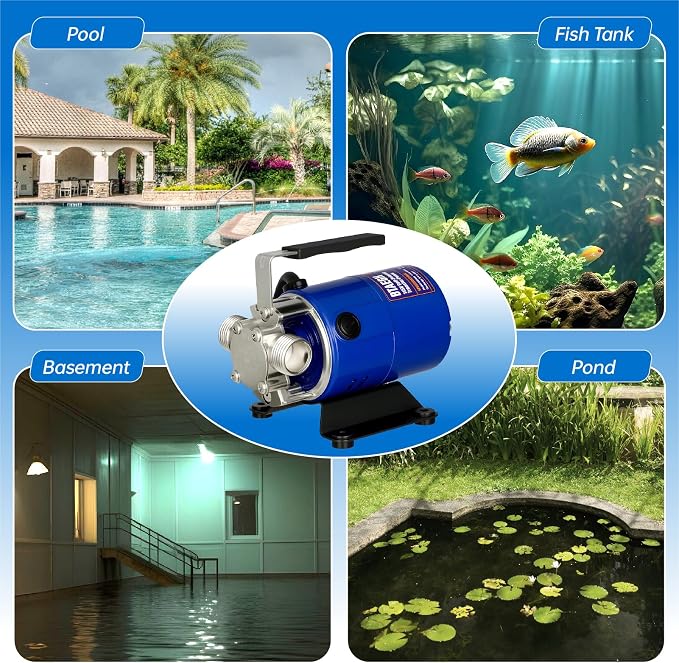 Water Transfer Pump 115V 1/10HP 330 GPH Portable Electric Utility Pump with 6ft Hose Suction Kit Drain Pools Waterbed Rain Barrel Aquarium Hot Tub