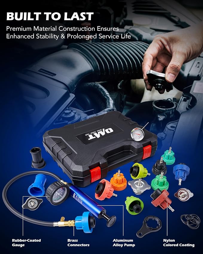 Orion Motor Tech Coolant Pressure Tester Kit, 19pc Radiator Pressure Tester Kit with 15 Radiator Adapters & Wrench, Cooling System Pressure Tester Kit with Vacuum Pump & Probe Thermometer