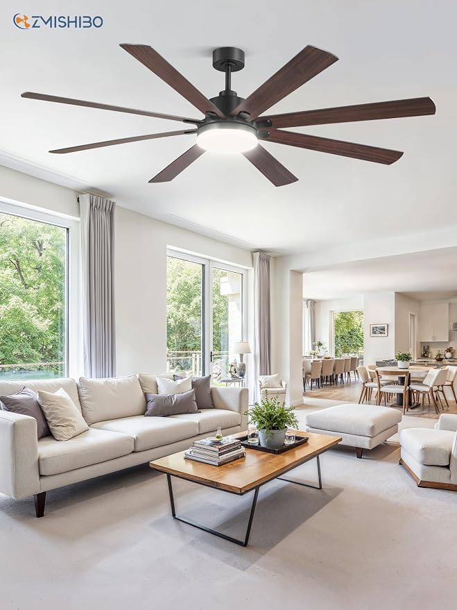 72 Inch Large Ceiling Fan with Remote, Indoor/Outdoor Industrial Ceiling Fan with Large LED Panel, Quiet Reversible DC Motor, 6-Speed, 3CCT, Black Ceiling Fans with Light for Patio, Livingroom, Garage