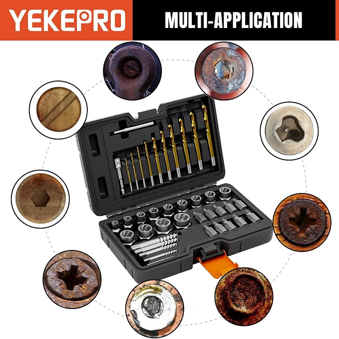 40-Piece Metric Bolt & Screw Extractor Set with Left Hand Cobalt Drill Bit Set, Easy Out Broken Stripped Screw Removal Tool for Damaged, Frozen, Studs, Rusted, Rounded-Off Bolts, Nuts & Screws