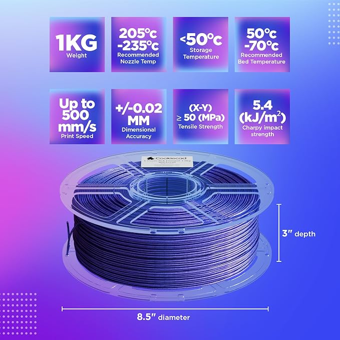 Cookiecad PLA Filament 1.75mm 1kg Iridescent Glitter 3D Printer Filament - Witchcraft Elixir PLA