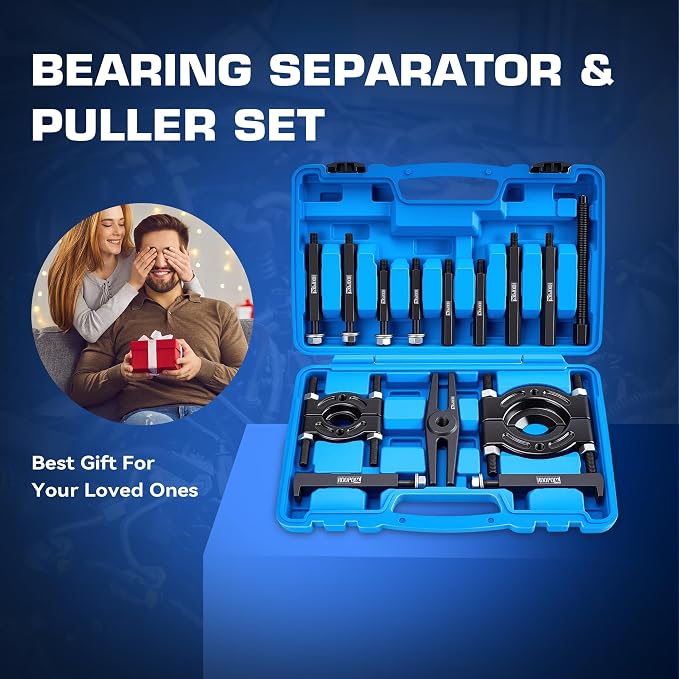 KOOPOOL Bearing Puller and Splitter Kit, Separator and Puller Set, Pinion Bearing Puller and Wheel Removal Tool, 5 Ton Capacity Bearing Separator with 2’’ and 3’’ Bearing Separator Jaws, 14Pcs (Blue)