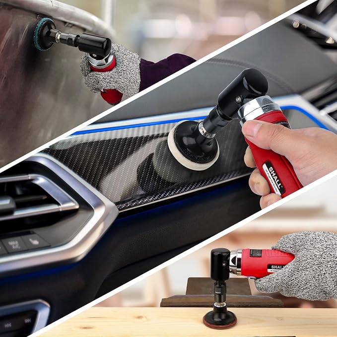 SHALL Right Angle Die Grinder, 90 Degree, 1/4" & 1/8" Collets, 24PCS Sanding Discs, Air Connector, Lubricant and Chuck Key Included, for Grinding, Polishing, Deburring, Engraving and Rust Removal