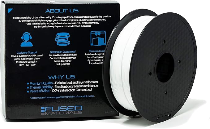 Fused Materials White PLA 3D Printer Filament - 1kg Spool, 1.75mm, Dimensional Accuracy +/- 0.03 mm, (White)
