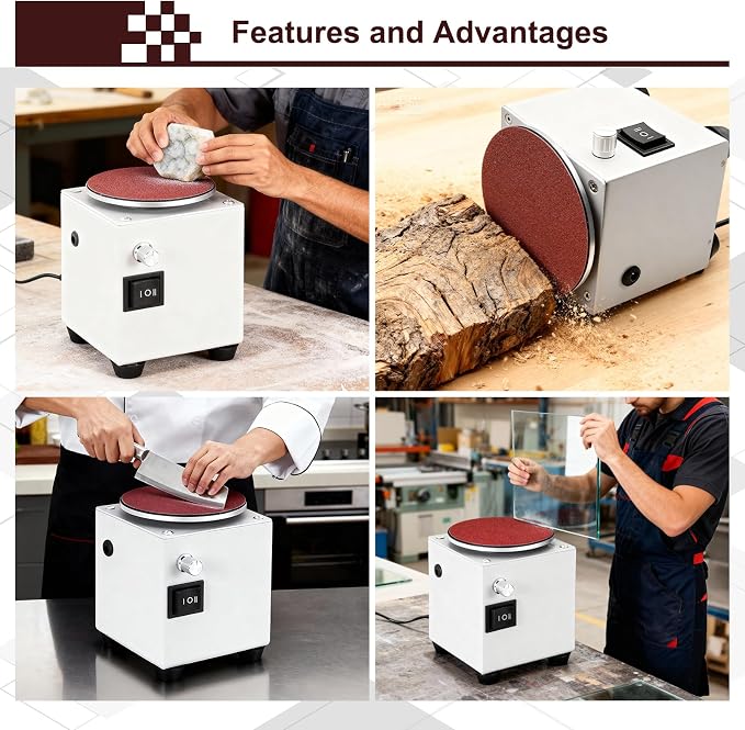 4"/6" Mini Disc Sander & Bench Grinder, Forward/Reverse&Stepless Speed Control for Wood, Metal, Stone, Scissors Sanding (6 Inch)