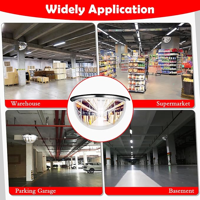 2 Pcs Acrylic Half Dome Blindspot Mirror - 18" Diameter Safety Convex Mirror for Wall, Ceiling, Driveway, Outdoor, Hallway, Warehouse, Office