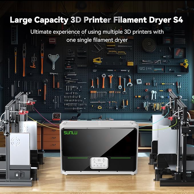 SUNLU Official Filament Dryer S4, for Nylon TPU PLA PETG ABS, (White) | 4 Spools Capacity, Efficient Heating to 70℃, 350W PTC Heater 3D Filament Dehydrator, Compatible with 1.75/2.85/3.0mm