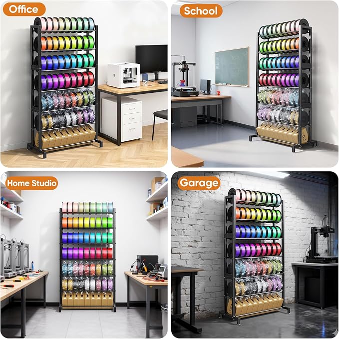 POKIPO 3D Printer Filament Storage Rack 7-Tier, Heavy Duty Large Capacity Filament Organizer Holds up to 63 Spools, Multi-Layer 3D Printing Rolls Shelf for Home, Office Workshop, School (Shelf Only)
