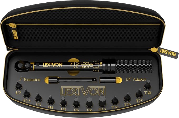 LEXIVON Bike Torque Wrench 1/4-Inch Dr. 15-Piece Kit | 72-Tooth Gear, Dual-Direction Click Type 2~26 Nm / 17.7~230.1 in-lb (LX-191)