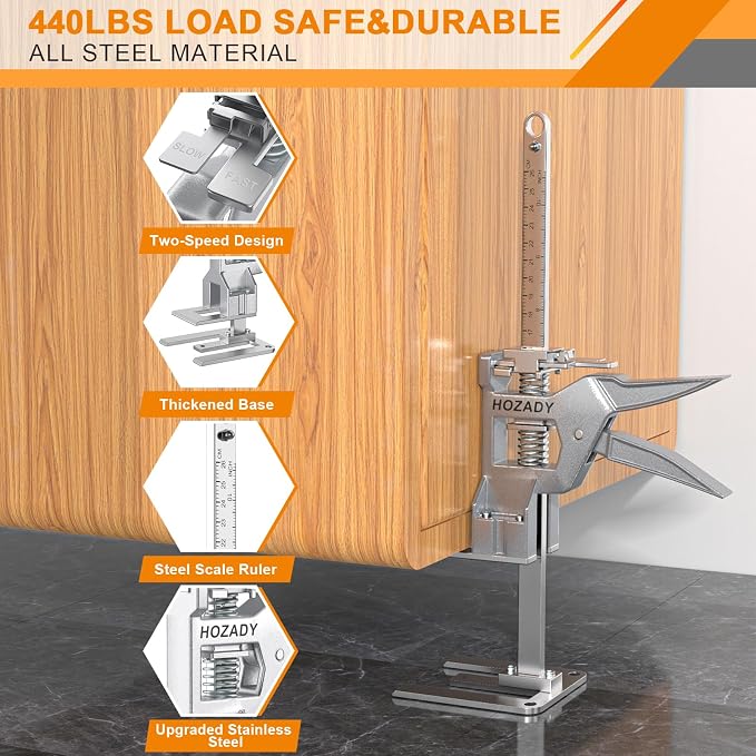 Labor Saving Arm Jack 2 Pack, 440LBS Capacity Furniture Jack with Stainless Steel Construction, 15.5-Inch Multi-Functional Lifting Tool & Height Adjuster for Windows, Doors, Tiles, Appliances