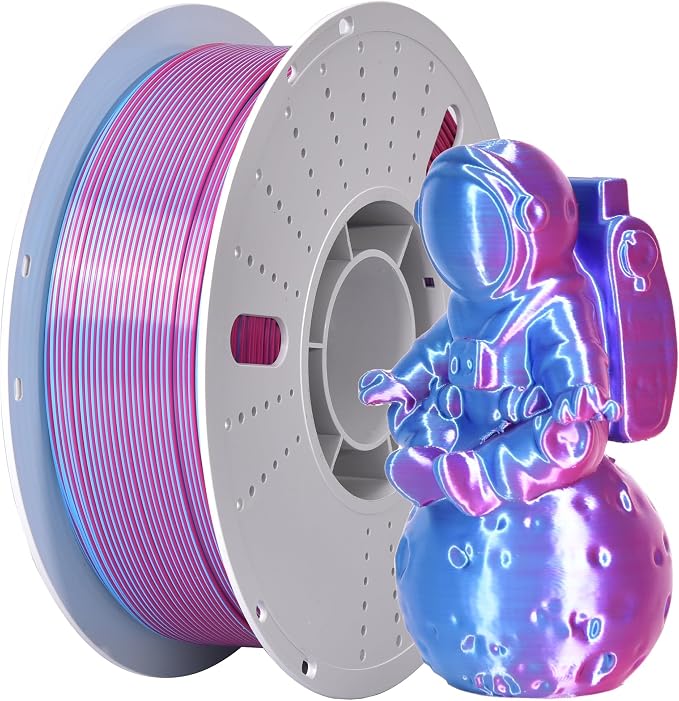 PINBALL Silk PLA 3D Printer Filament 1.75mm Shiny Silk Dual Color Filament 3D Printing PLA Filament Dimensional Accuracy +/- 0.02mm 1 KG Silk Dual Color Blue-Red