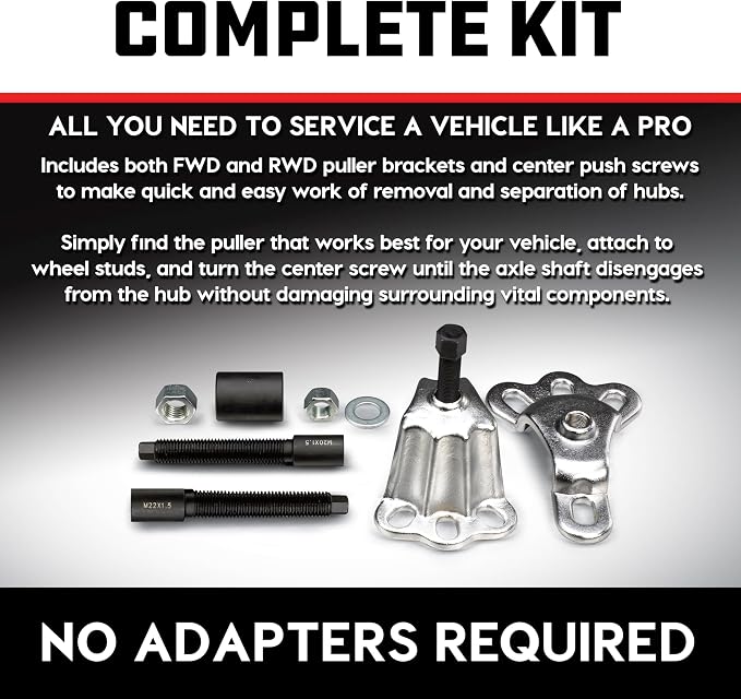 Powerbuilt Master Hub Puller Tool Set, Remove and Install Car Wheel Hubs and Axels, Ford and Mercury, Front-Wheel or Rear-Wheel Vehicles - 648608