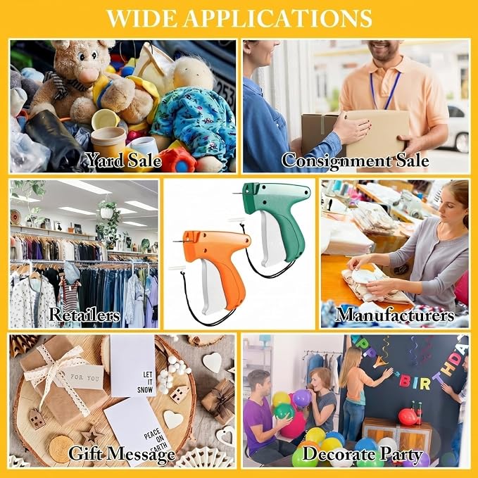Kigeli 6 Pack Tagging Guns for Clothing with 3000 Barbs 15 Needles Stitch Gun Quick Clothes Fixer Retail Price Tag Attacher Clothing Label Gun for Boutique Store Warehouse Garage(Orange, Green)