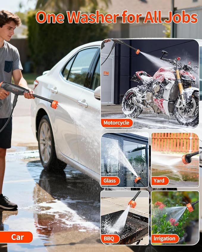 Cordless Portable Washer, 1100 PSI Battery Operated Washer with All-Copper Motor, Battery, 23FT Hose, Storage Bag; Handheld Washer; Lightweight Car Washer for Home, Garden