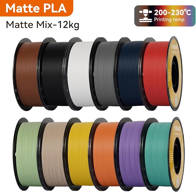 Kingroon Matte PLA Filament Bundle 1.75mm 3D Printer Filament Bundle Multicolor 1kg Dimensional Accuracy +/- 0.02 mm (12 Rolls Mixed Colors)