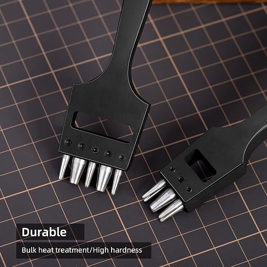 WUTA Brogue Style Leather Hole Punches 3+5 Holes Puncher DIY Hand Perforated Round Stitching Punch Tools Hole Cut for Leather Shoes Bags