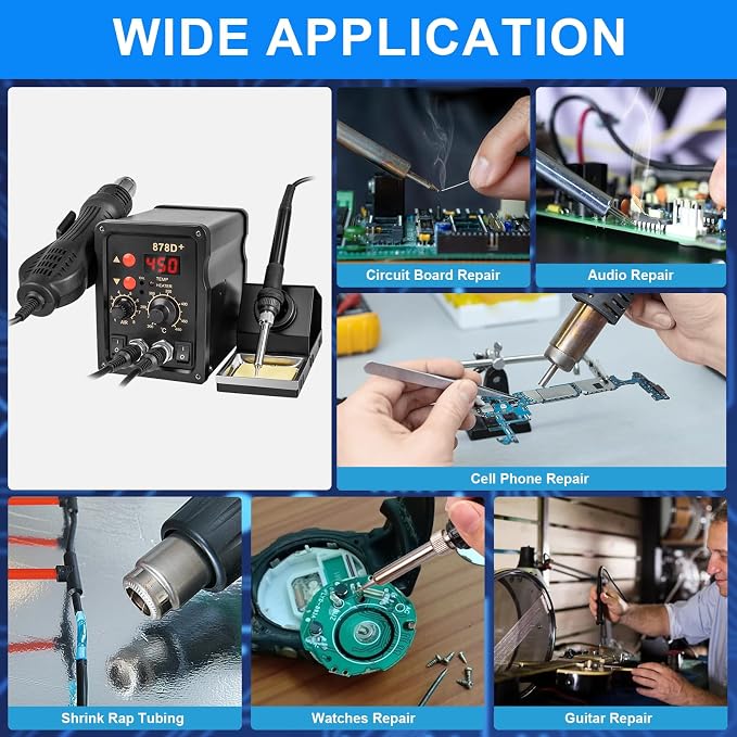 Beaiguna 2 in 1 Hot Air Rework Soldering Iron Station Kit, Precision Circuit Board Soldering Gun Kit, Rapid Heat up Solder Station, Upgrade Dual System Independent Control, Auto Sleep & Calibration