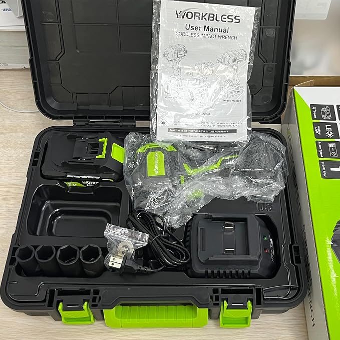 1/2 Brushless Cordless Impact Wrench Kit, Max 850Nm (630ft-Lbs) Lightweight Electric Impact Gun with Variable Speed, 1 Pack 20V 4Ah Battery, 4 Sockets for Home & DIY Project