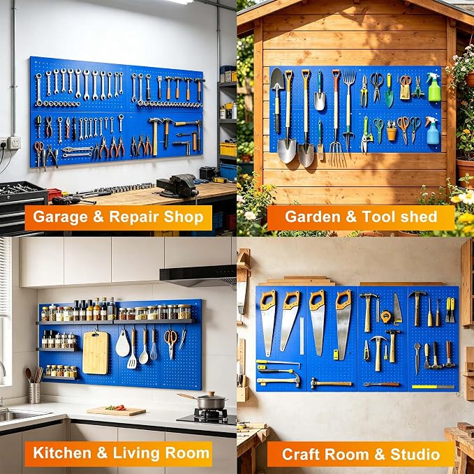 Metal Pegboard Panels, Heavy Duty Peg Boards, 24" x 12" Pegboards | 4Pack Wall Organizer, Peg Board for Walls Home, Garage Tool Storage, Office Organization, Craft Room, Kitchen
