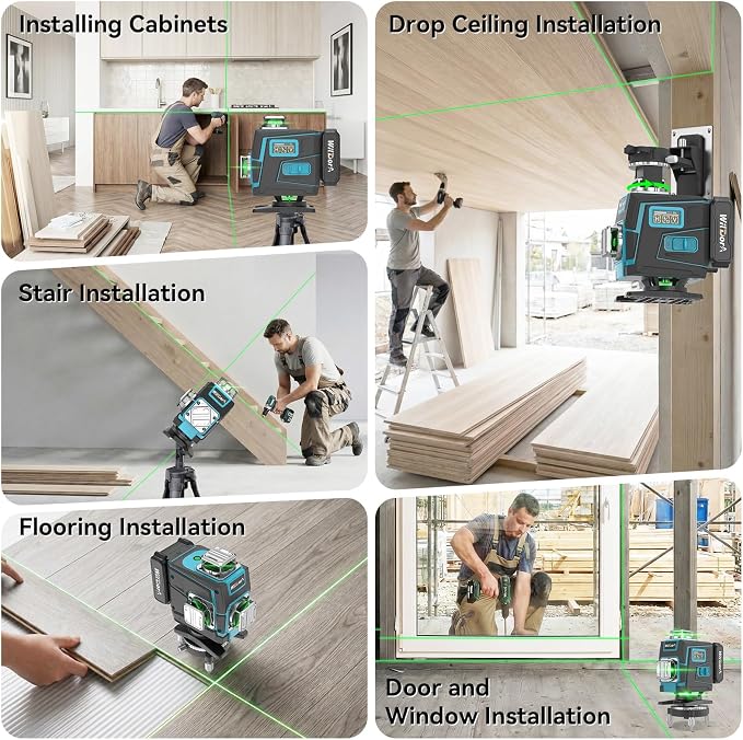 Laser Level with Tripod, 4x360° Self Leveling ±4° Laser Level, Remote Control 4D Green 16 Line Laser Leveler Tool for Woodworking&Renovation, with 2x4800mAh Li-ion Batteries&Hard Carry Case