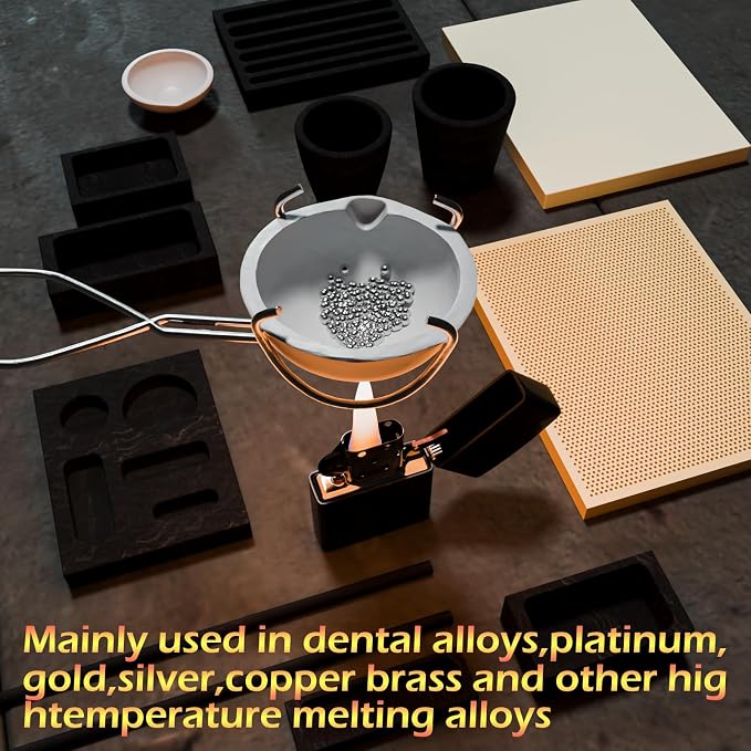 16 Pcs Graphite Torch Melting Casting Kit, Includes 2 Graphite Crucibles for Melting Metal, 2 Stir Stick, 6 Casting Mold, 2 Soldering Block, 2 Quartz Crucible, 2 Tongs